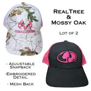 RealTree & Mossy Oak Womens Ball Caps Lot 2 Pink Snap Back Embroidered Outdoorsy